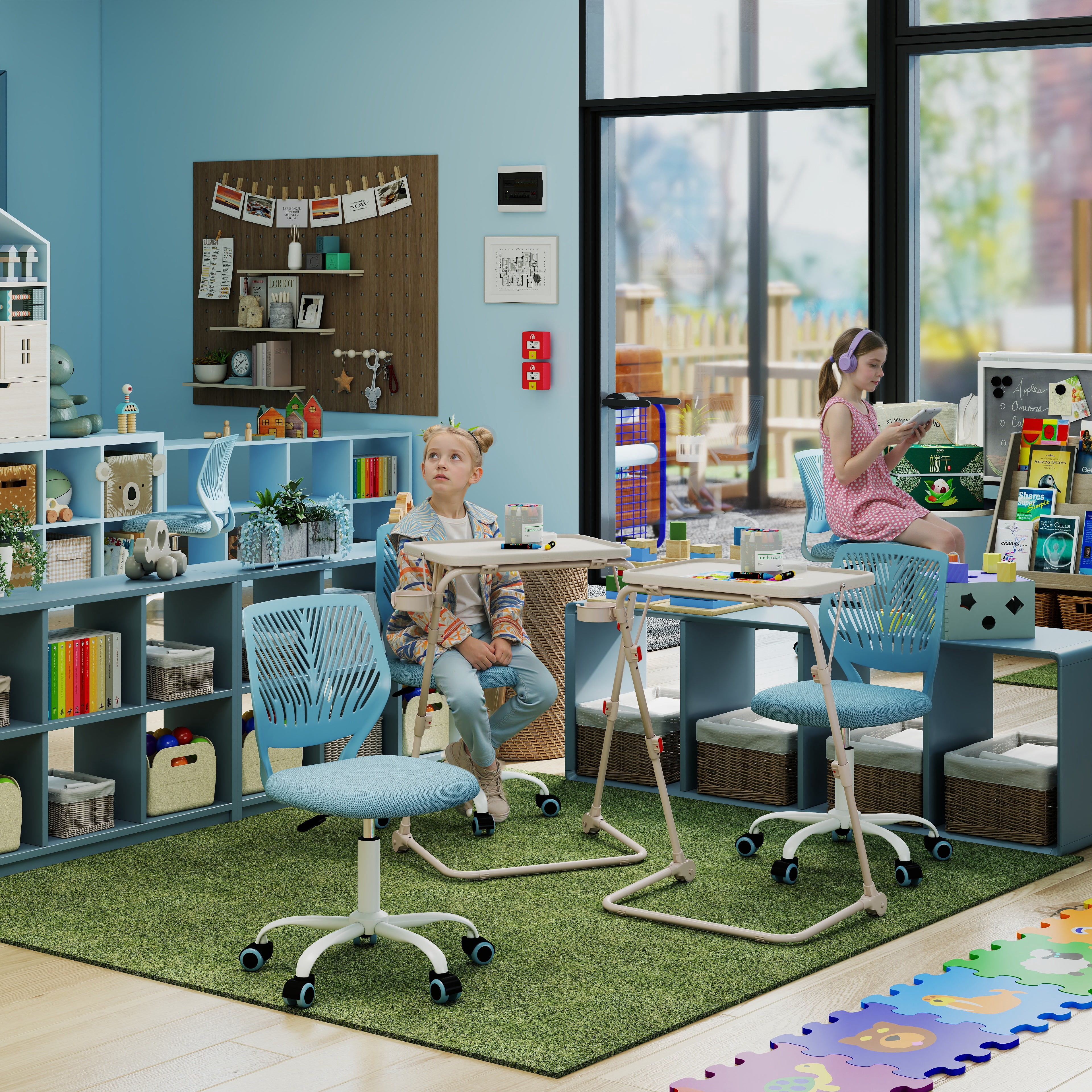 Homy Casa School Student Desk Chair Set of 2, Ergonomic Classroom Task Chairs, Blue