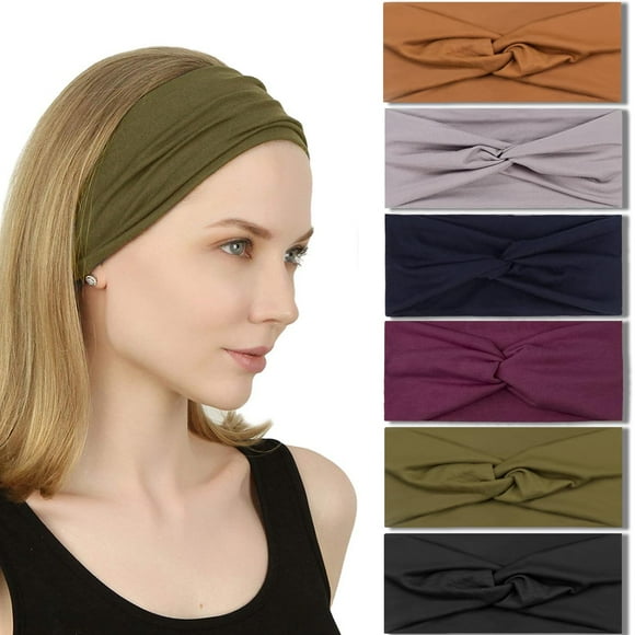 IVARYSS Diademas con nudos torcidos para mujer, bandas elásticas antideslizantes para la cabeza, accesorios para el cabello para yoga, correr, entrenamiento, paquete de 6 colores sólidos