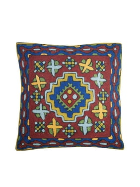 Mogul Handmade Indian Cushion Cover Woolen Embroidered Suzani Pillow Cases Boho Decor