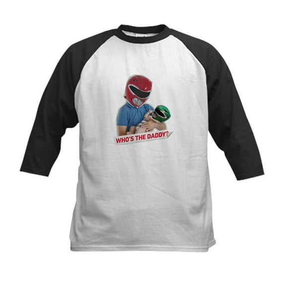 CafePress - Power Rangers Who's The Dadd Kids Baseball T Shirt - Kids Cotton Baseball Jersey, 3/4 Sleeve Shirt