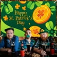 thumbnail image 4 of LSLJS St. Patrick's Day Banner Backdrop Decorations,45"x71" Large Fabric Double Printed Green Leaves Gold Coin Pattern Photo Background Irish Festival Flags Luck Green Yard Sign Trefoil Poster Party, 4 of 6