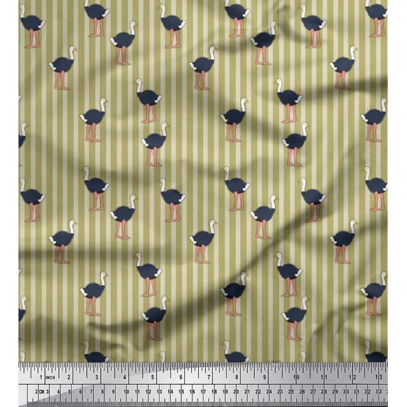 Soimoi Rayon Fabric Stripe & Ostrich Bird Fabric Prints by Yard 56 Inch Wide