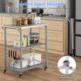 thumbnail image 4 of Dovov Foldable Outdoor Grill Cart on Wheels, 3 Tiers Outdoor Food Prep Cart Rolling Grill Table w/ Stainless Steel Top, Handle and 4 Hooks, Gray, 4 of 9