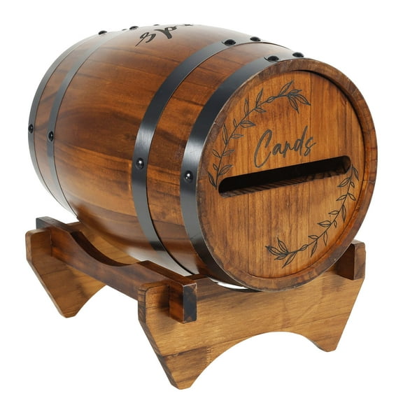 Wooden Wedding Card Box Whiskey Barrel Shape Card Box Holder Money Envelope Case for Wedding Graduation Bridal Shower Birthday Party Decor
