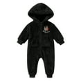 thumbnail image 3 of Boys Hooded Romper Jumpsuit Warm Winter Outfit Cozy Lined Bodysuit With Attached Feet For Black,9M, 3 of 3