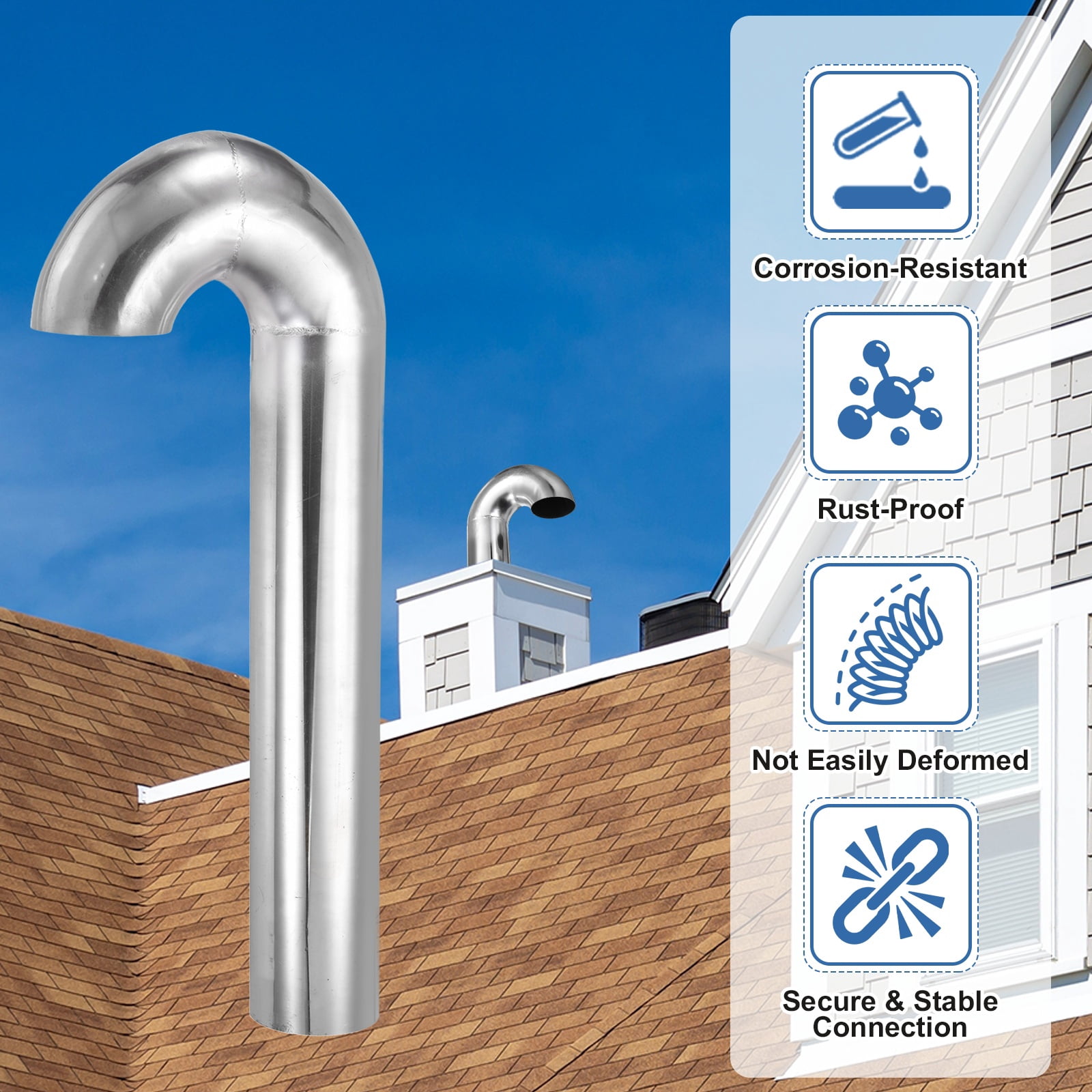 Uxcell Stainless Steel Roof Vent Pipe, 3 Inch Dia Welded Hook-Type J-Shaped Roof Exhaust Vent Cap Ventilation Duct Cover for RV Boat Kitchen Bathroom Chimney Attic, Silver