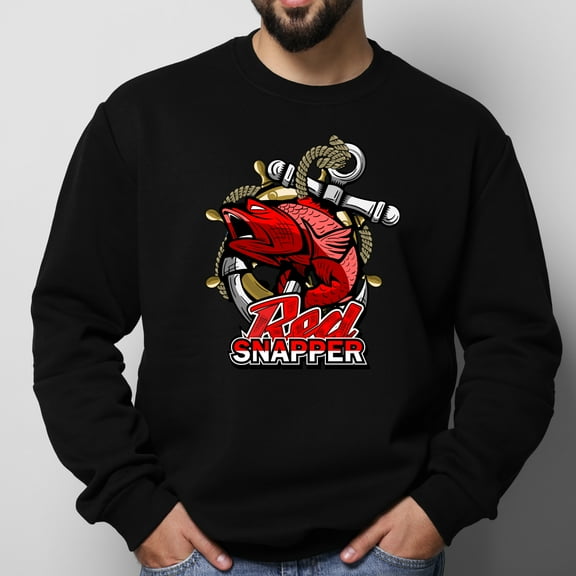 Red Snapper Design Oversized Sweatshirt Long Sleeves, Women’s,Sizes S-2XL