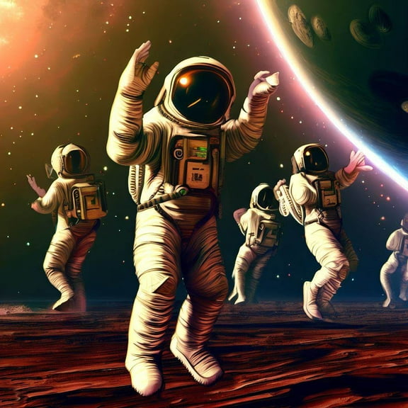 Group of Dancing Astronauts on Mars I - 12" x 12" Art Print Wall Decor
