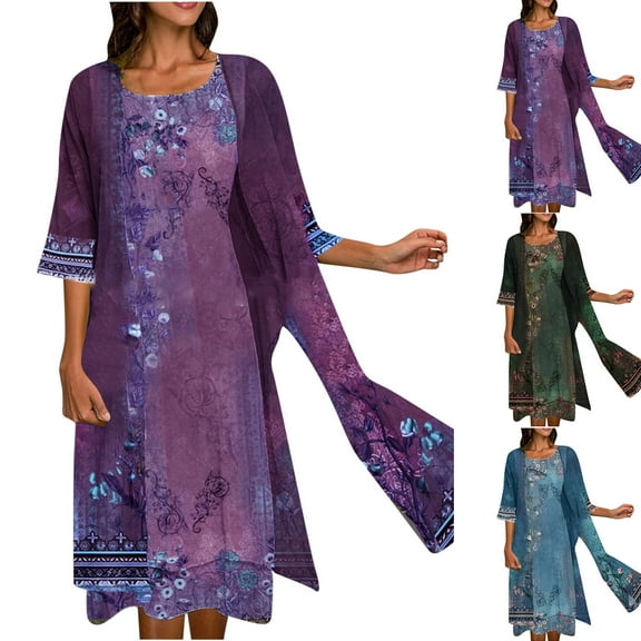 Azrian Summer Dresses,Womens Plus Size Dress Women Casual Loose Printed Tank Dress Round Neck Sleeveless Suit Dresses