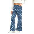 thumbnail image 4 of HAOTAGS Girls Denim Flared Pants – Soft Stretchy Floral-Print Casual Loose Trousers Blue Size 2T, 4 of 9