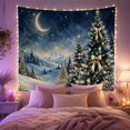thumbnail image 2 of Snowy Mountain Night with Decorated Evergreen Trees Whimsical Illustration for Nature Lovers Forest Wall Art Christmas Gift Tapestry Wall Hanging for Bedroom and Living Room, 2 of 7