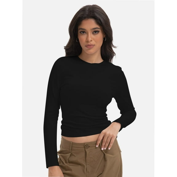 Womens Long Sleeve Shirts Basic Crop Tops Going Out Fall Fashion Underscrubs Layer Slim Fit Tops