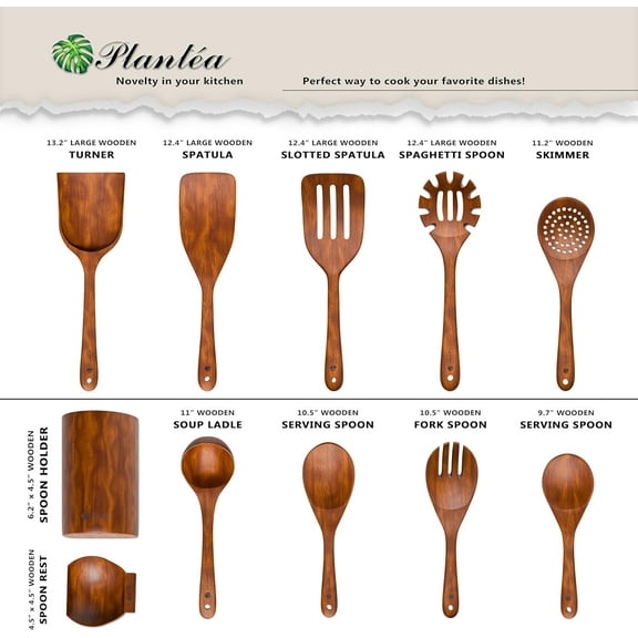 11 Pcs Wooden Spoons for Cooking – Wooden Cooking Utensils Set with Holder & Spoon Rest, Acacia Wood Utensils Nonstick Wooden Utensil Set – Comfort Grip Durable Wooden Cooking Utensils