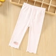 thumbnail image 2 of Nilvkv Leggings for Toddler Girls, Girls Pants, Candy Applique Ribbed Capri Pants with Elastic Waist and Scalloped Hem, perfect for Summer Fun Pink 12-18 Months, 2 of 9