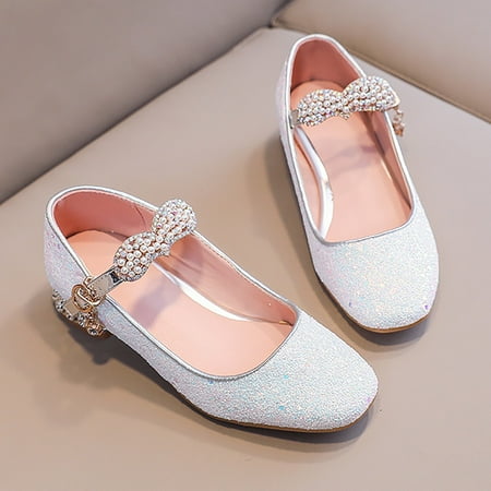 

NIUREDLTD Toddler Kids Grils Dress Shoes Little/big Children Girls Summer Closed Toe Sequins Low Heel Princess Shoes Shiny Girls Shoes Daily Shoes Princess Shoes White 29