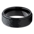 thumbnail image 2 of 8mm Black Hammered Tungsten Carbide Wedding Band Stepped Edge Mens Comfort Fit Ring 10, 2 of 3