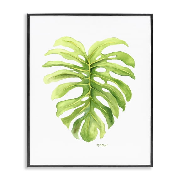 Stupell Industries Tropical Monstera Leaf Tropical Plant Over White Black Framed Giclee Art, 11 x 14, by Melissa Hyatt