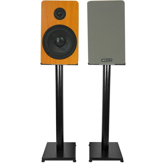 Pair Rockville RockShelf 54C Classic 5.25" Home Bookshelf Speakers w/29" Stands