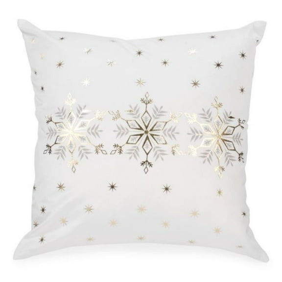 White With Gold And Silver Snowflakes Pillow