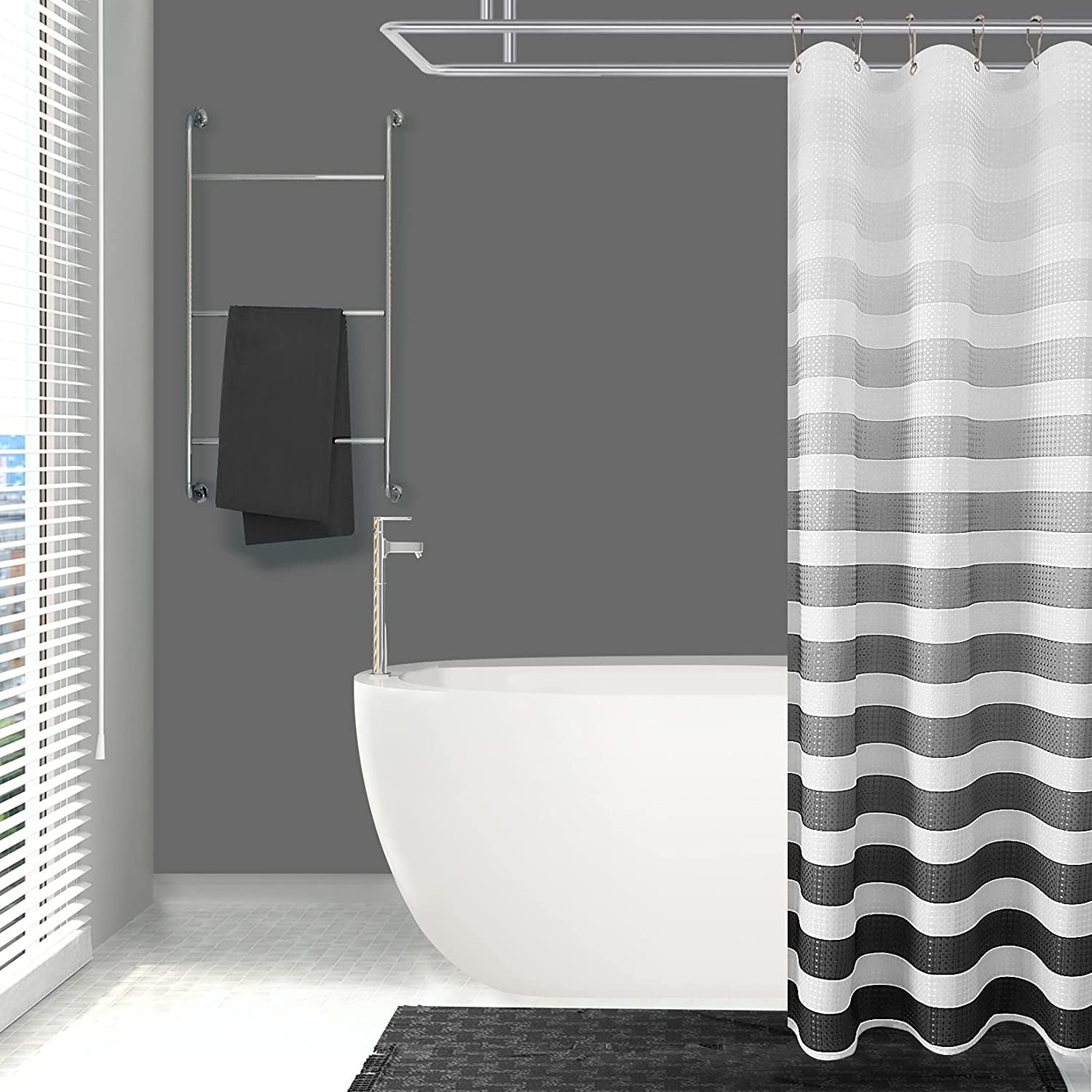 Textured Fabric Stall Shower Curtain 36 x 72 inch,Black Ombre Stripped