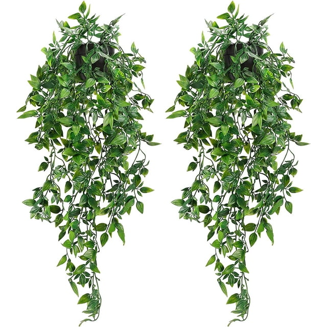 Coolmade 2 Pack Artificial Hanging Plants Fake Plants with Pots for
