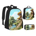 thumbnail image 2 of Naloa Cartoon Mushroom House Print Large Capacity Backpack Lunch Bag Pencil Case Combination 3 Piece Set for Student, 2 of 8