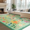 thumbnail image 2 of Wondo Boho Floral Vintage Non-Slip 5'x7' Area Rug - Machine Washable Low Pile Carpet for Living Room, Bedroom, Dining Room & Farmhouse Decor (Green), 2 of 8