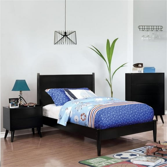FOA Belkor Solid Wood Twin Platform Bed with 8" Memory Foam Mattress in Black