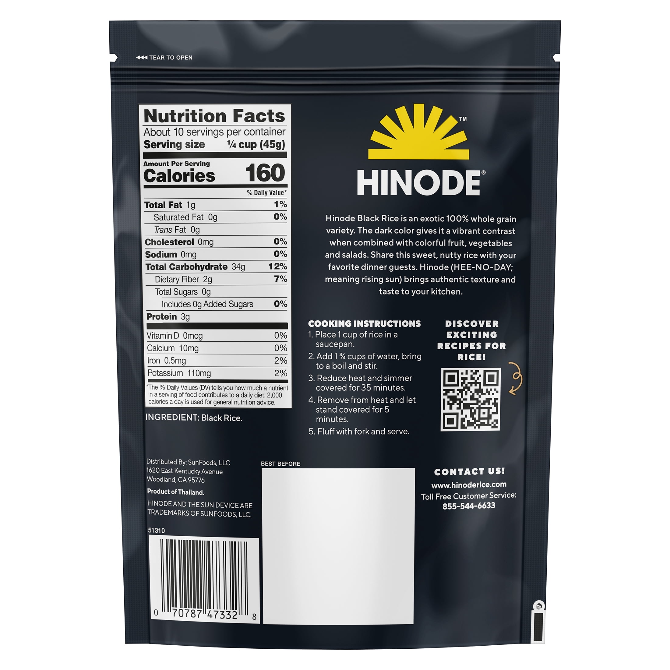 (2 pack) Hinode Sweet & Nutty Black Rice, 16 oz Bag – Whole Grain, Gluten-Free Rice for Bowls, Salads & Stir-Fries