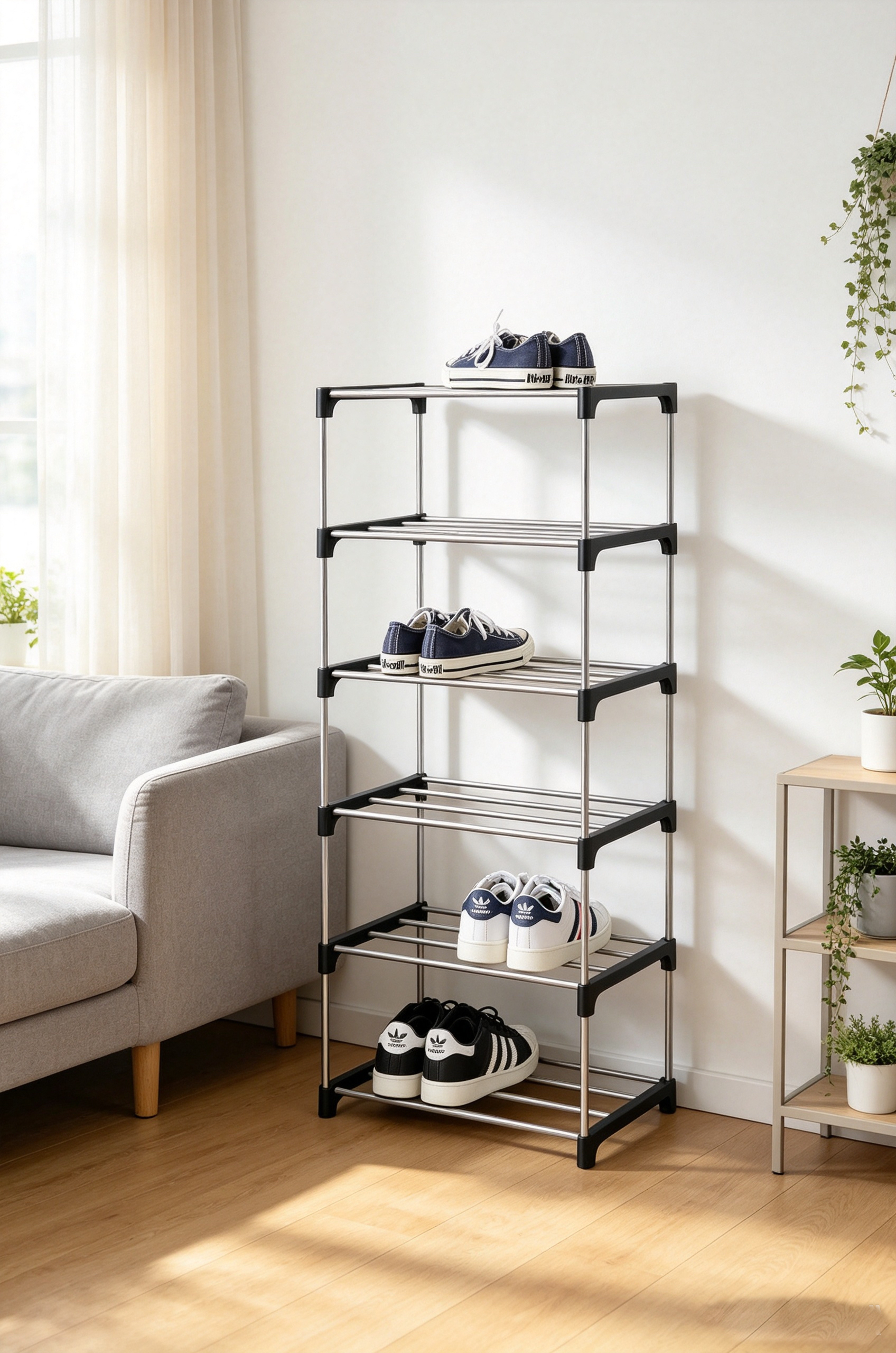 Mainstays 6-Tier Shoe Rack, Black and Silver photo 8