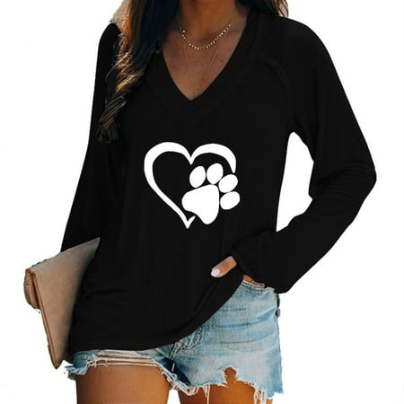 

Kakina CMSX Womens Tops Plus Size Clearance Woman s V-Neck Printing Loose Casual Fashion Autumn Long Sleeve T-shirt Tops