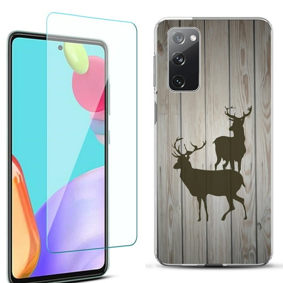 Slim-Fit Protective Phone Case for Samsung Galaxy S20 FE 5G Fan Edition, with Tempered Glass Screen Protector, by OneToughShield ® - Wood/Deer