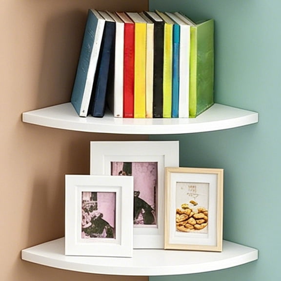 Clearance Under$7.1 Corner Wall Shelf, 20cm White Floating Shelf, No Drill Adhesive Wall Mount Storage Organizer for Kitchen Bathroom Living Room Bedroom, A