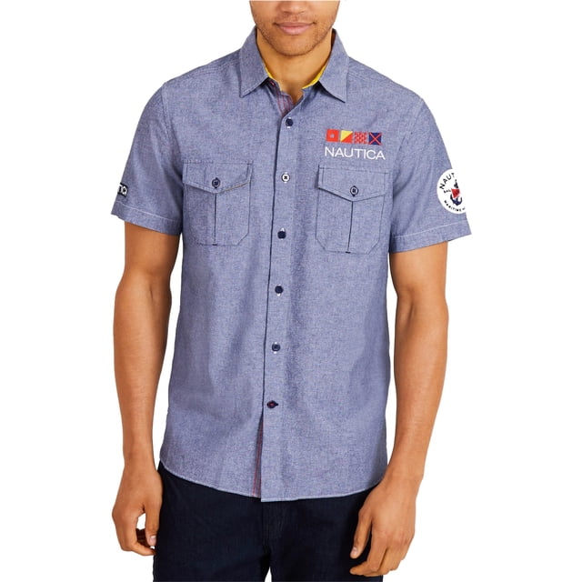 Nautica Chambray Woven Button Up Shirt para hombre, azul, pequeño Nautica Botones al frente