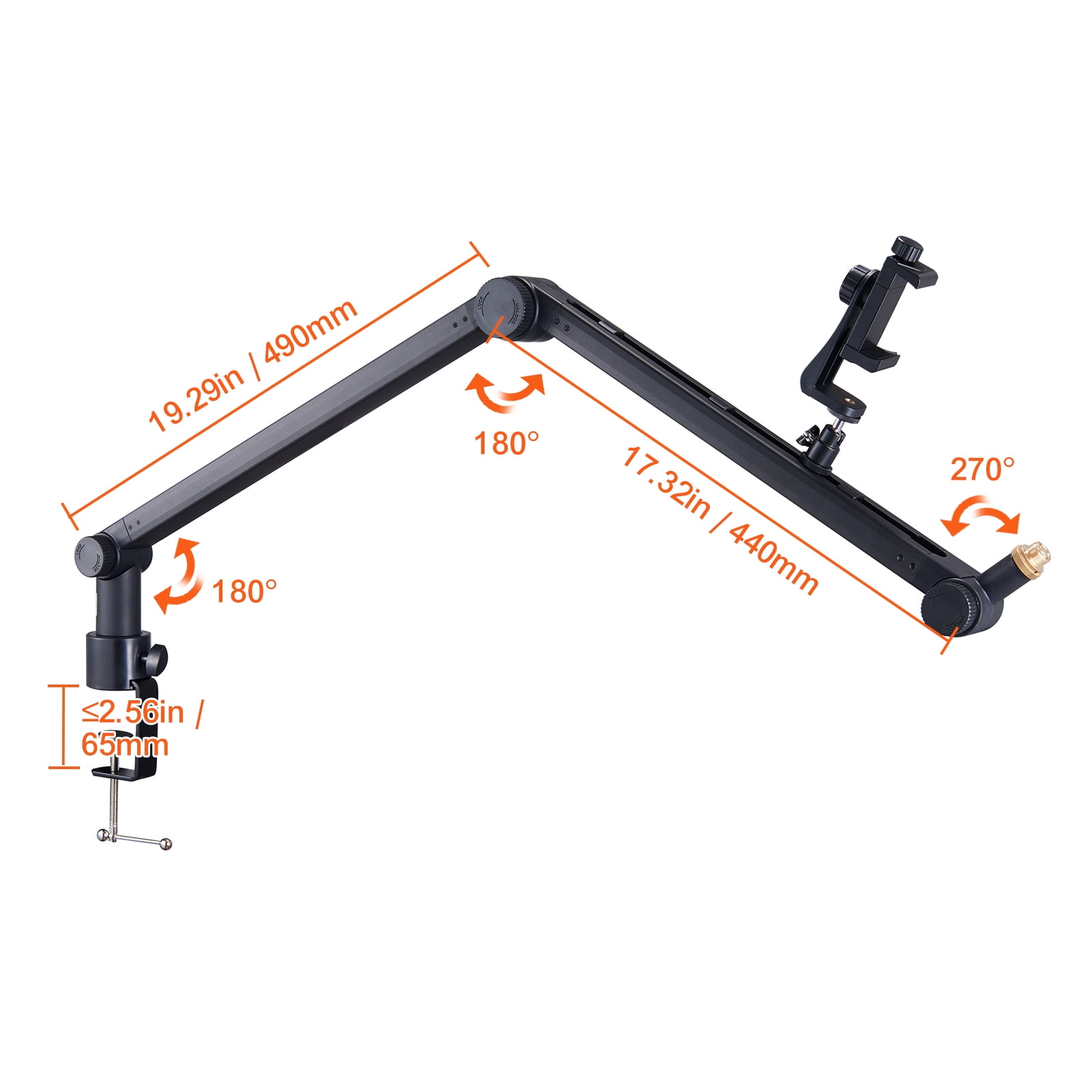 KFFKFF 360° Microphone Boom Arm with Desk Clamp, Compatible Mic Stand for 3/8" to 5/8" Adapter, Suitable for Recording Equipment like Blue Yeti, Hyperx Quadcast, Snowball, SM7B, and Audio Technica