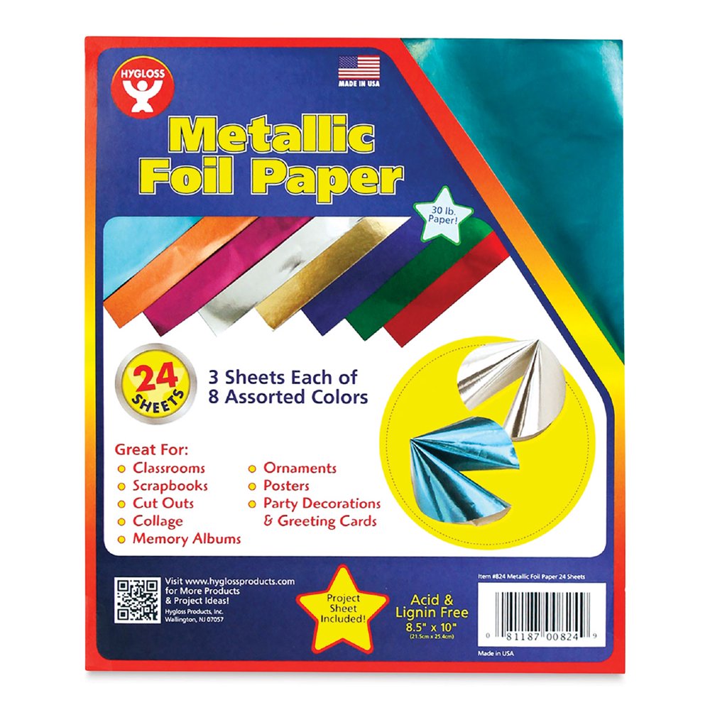 Hygloss Metallic Foil Paper, 8.5" x 10", 24 Sheets, Assorted Color