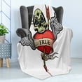 thumbnail image 4 of Tattoo Soft Flannel Fleece Throw Blanket, Angel Wings Skull and Heart Full of Blood Real Love Image, Cozy Plush for Indoor and Outdoor Use, 60" x 80", Red White and Black, by Ambesonne, 4 of 5