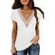 thumbnail image 3 of Blusa con ribete de encaje, cuello en V, manga de pétalo, blusa de encaje guipur, cuello en V, manga de pétalo, durabilidad probada en el tiempo, 3 of 5