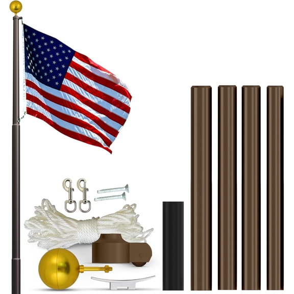 Super Tough USA-Made 25ft Heavy Duty Flag Pole for Outside House - Bronze Anodized - Residential In-Ground Flagpole - 4-Section High-Grade Aluminum - Includes All Accessories