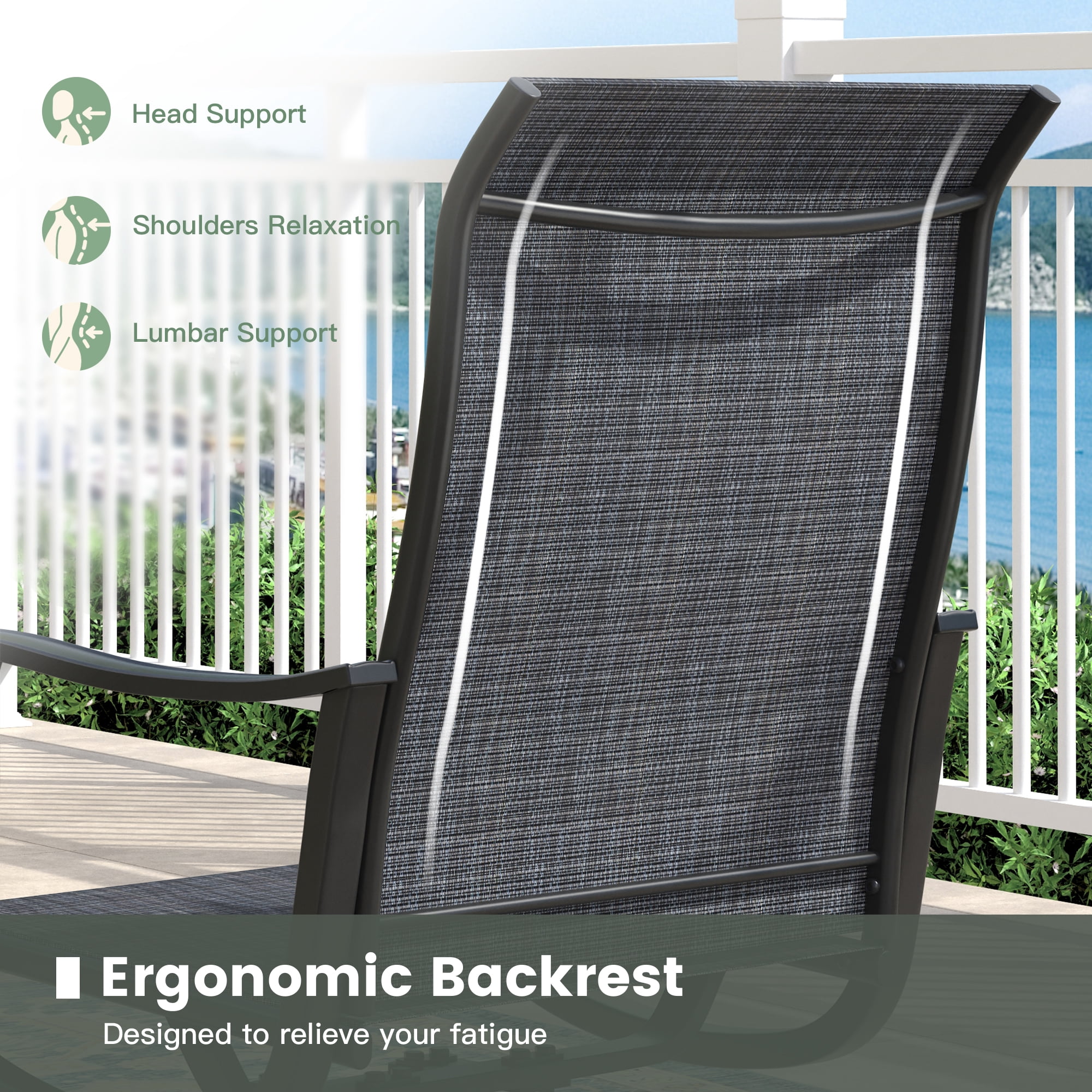 Vicllax Outdoor Dining Chair Patio Swivel Chairs Set of 4 Rocking Metal Textilene Fabric, Graphite
