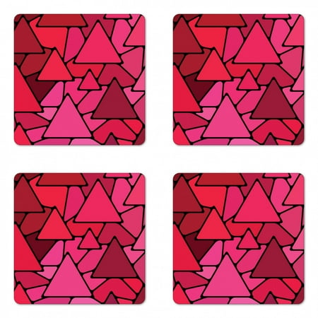 

Abstract Coaster Set of 4 Stained Glass Style Geometric Tile Composition with Vibrant Red and Pink Shades Square Hardboard Gloss Coasters Standard Size Multicolor by Ambesonne