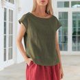 thumbnail image 3 of Linen T Shirts for Women Crew Neck Fashion Casual T Shirts Summer Loose Fit Tops for Travel Dating Commuting fun, 3 of 5