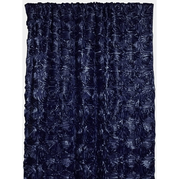Satin Rosette 3D Pop up Flower Single Curtain Panel 54 Inch Wide Navy