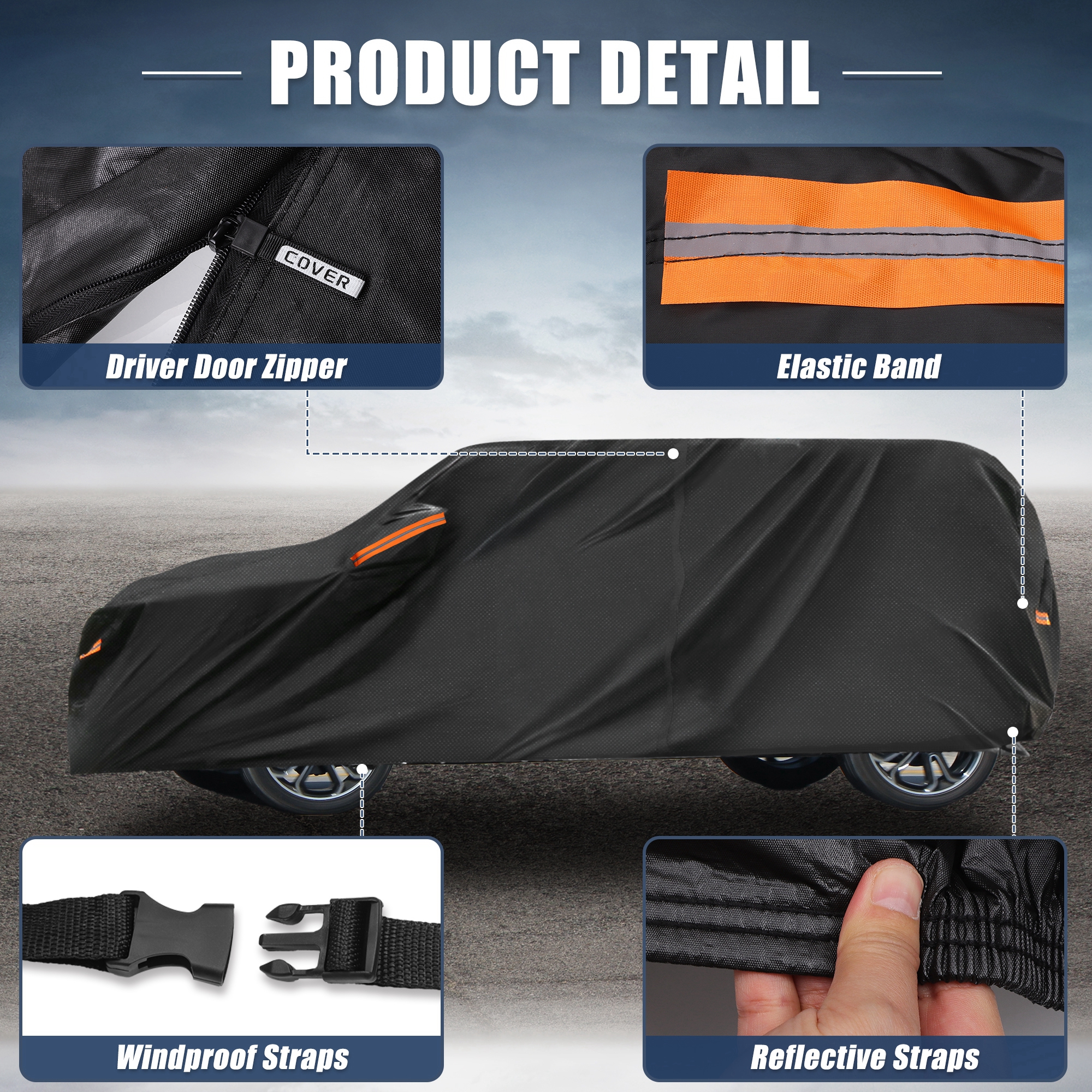 Unique Bargains Car Cover 210D-PU Oxford Outdoor Full Car Cover Waterproof Windproof Black for Kia Soul 2009-2024