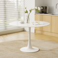 thumbnail image 3 of Round Dining Table Set for 2, 31.5"White All-Metal Tulip Base with 2 Soft Fabric Cushioned Chairs for Kitchen, Café, Apartments, Small Spaces, 3 of 6