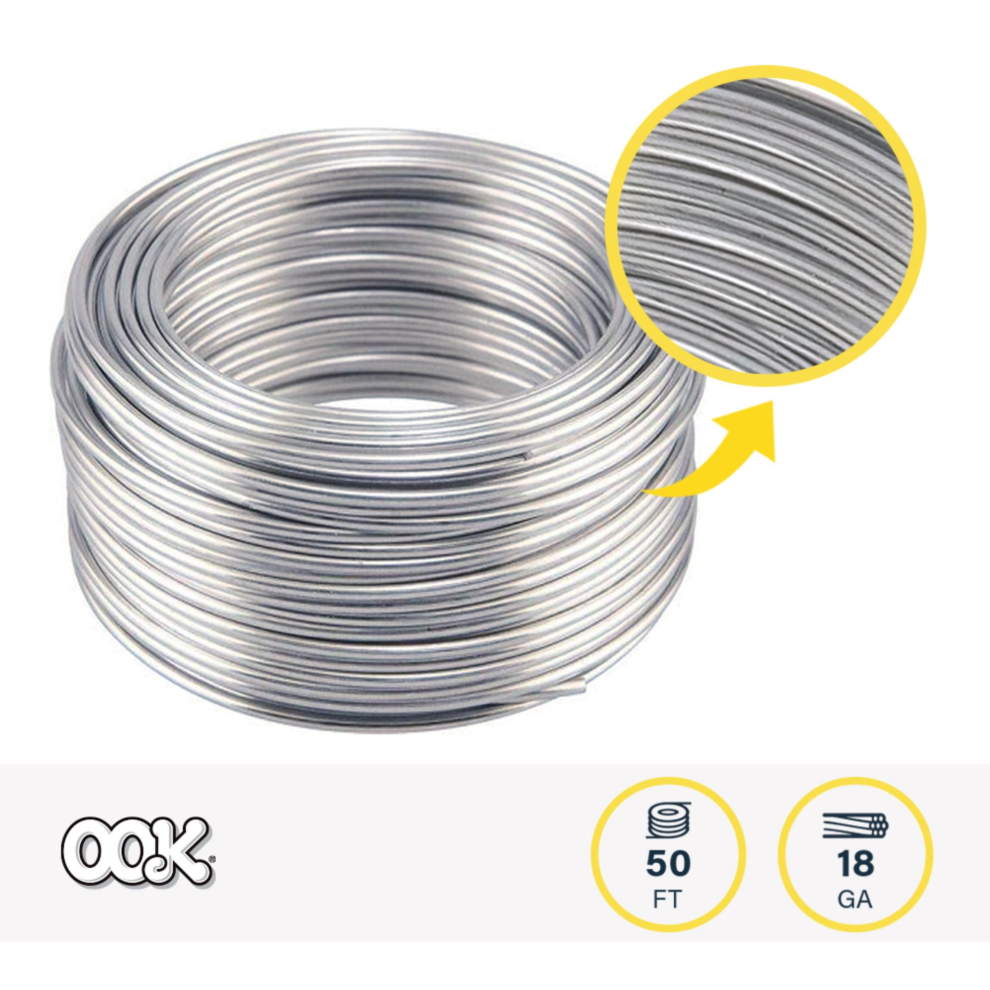 (3 pack) Ook Aluminum Hobby Wire, 50 ft, 10 lbs 18 Gauge Wire, Silver