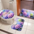 thumbnail image 5 of Pink Purple Flower Bathroom Rugs Set Hydrangea Leaf Gradient Watercolor Non Slip Absorbent Soft Bath Mats 3 Piece Set with Bathroom Rug, U-Shaped Floor Mat, Toilet Seat Cover Small Size, 5 of 9