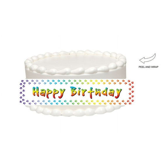 Rainbow Paw Print Happy Birthday Edible Cake Side Photo Image Decoration