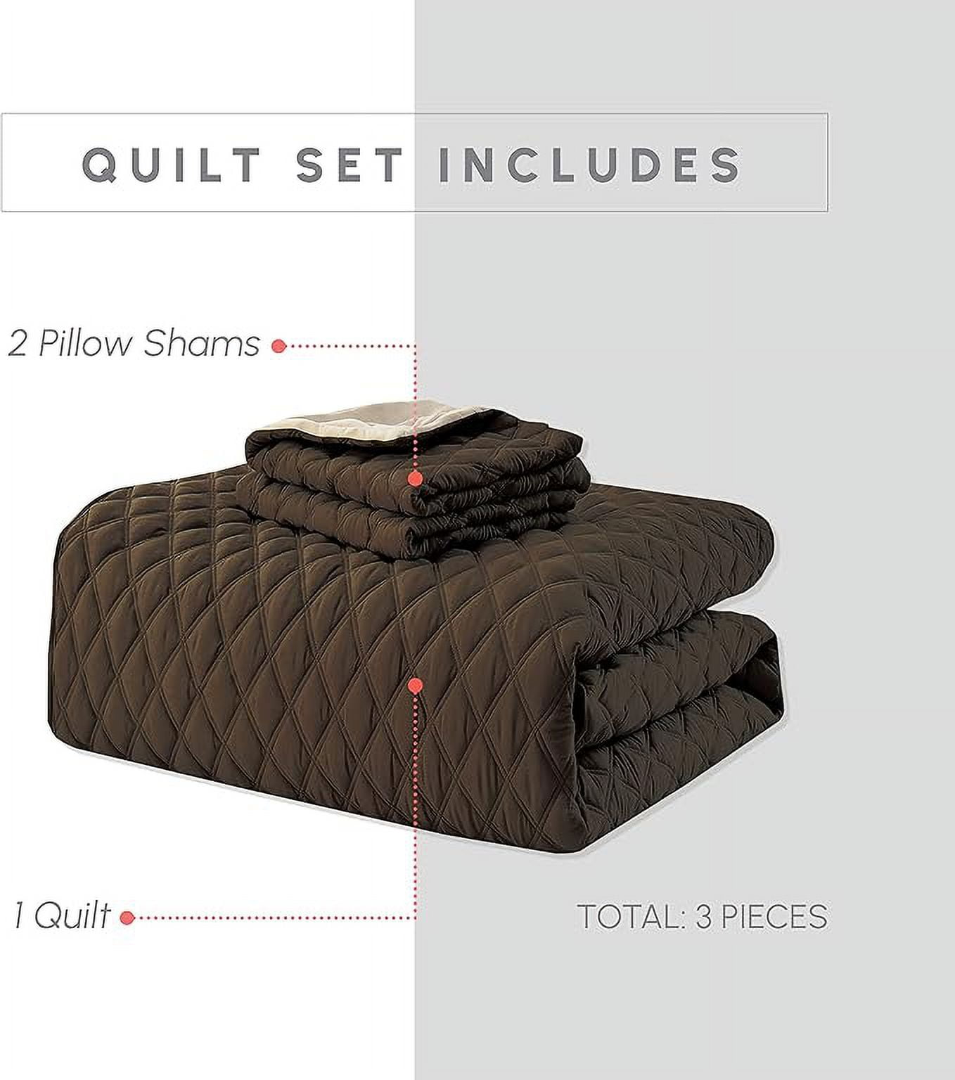 Elegant Comfort 3-Piece Quilted Reversible Bedspread Coverlet Set with Pillow Shams, Exquisite Diamond Stitching All Season Heavy Weight - Ultra Soft Premium Quilt- Twin XL, Brown/Cream