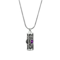 Women's Purple Rhinestone Stainless Steel Cylinder Funeral Cremation Urn Necklace for Ashes Keepsake Remembrance Stainless Steel Memorial Pendant with Free Funnel Kit and Velvet Jewelry Box